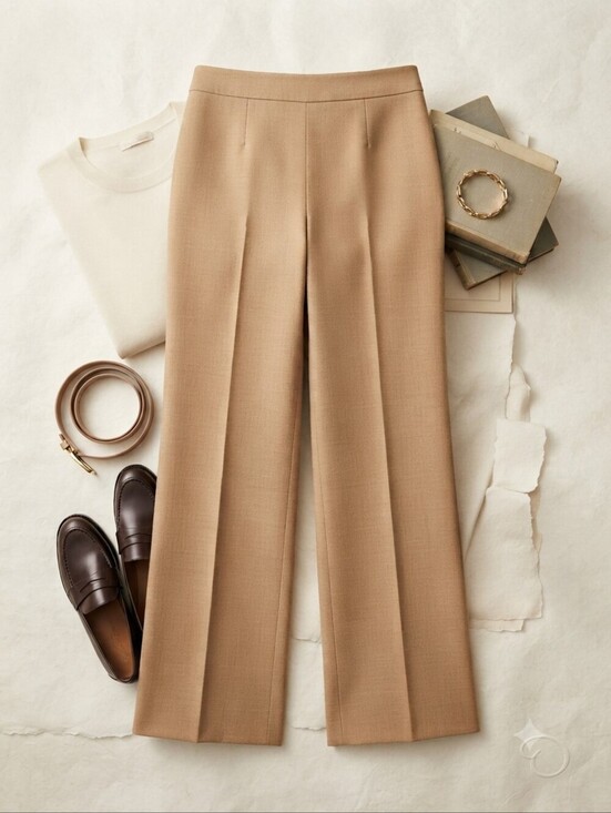 Oscar de la Renta Pants - Oscar De La Renta Tan Wool Wide Leg Trousers